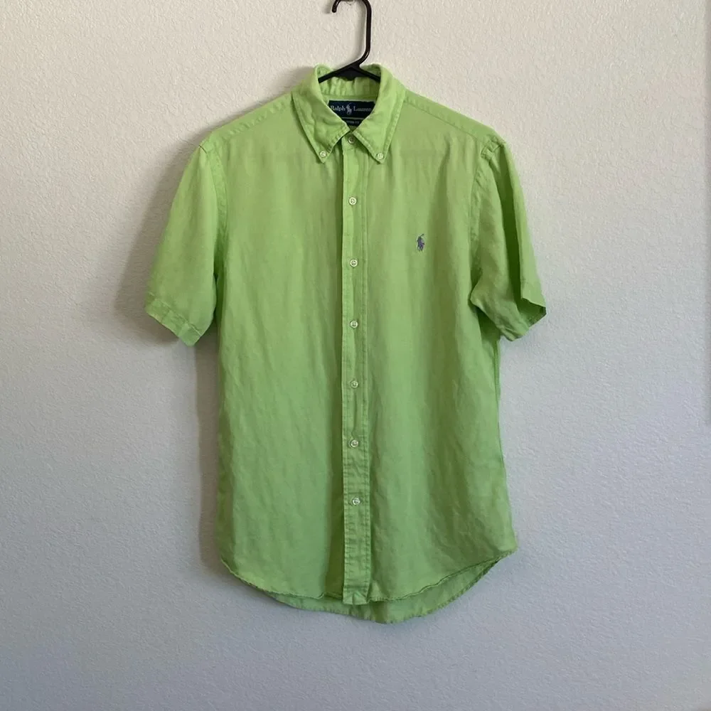 POLO by Ralph Lauren Men’s Light Green Silk/Linen Blend Button Down Shirt Size S